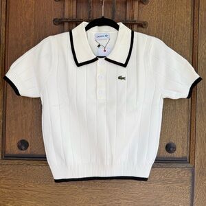 Lacoste Women’s Polo Shirt in White with Black Trim size L, M